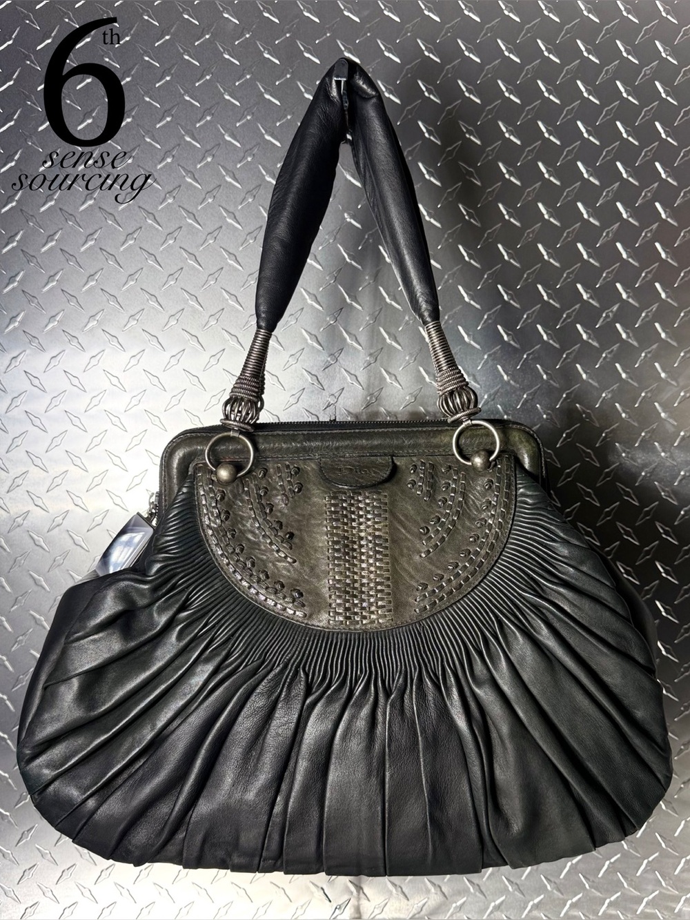 Dior Vintage 2007 Plisse Pleated Frame Bag in Black